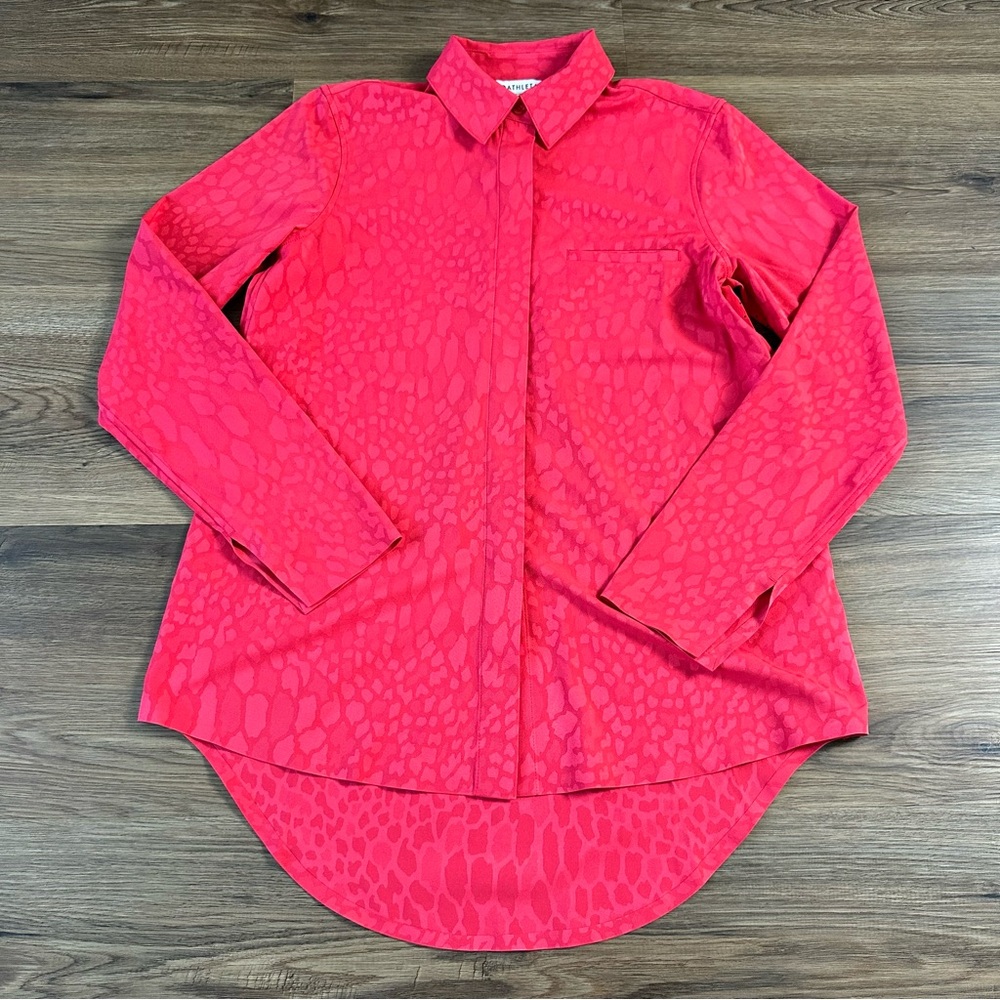 Athleta Urbanite Textured Button‎ Up Tunic Shirt Long Sleeve Red XS Stretch Top